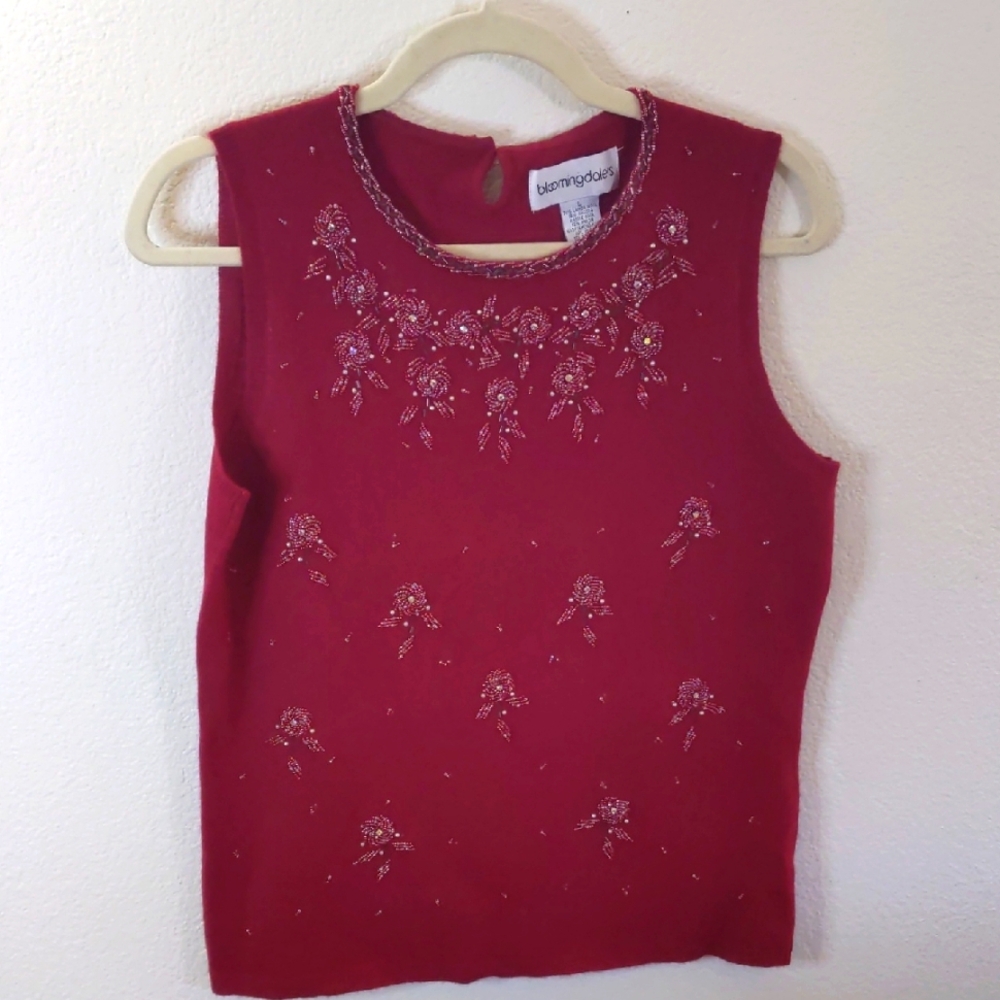 Bloomingdale's Burgundy Embellished Top Lambs Wool Angora holidays party L